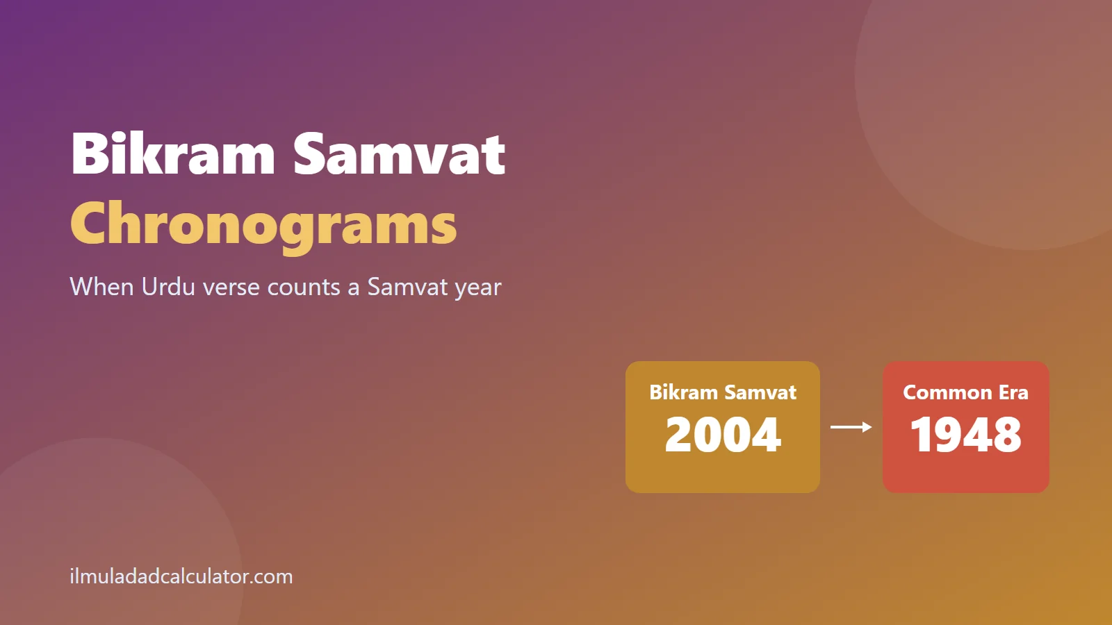 Two year tiles, Bikram Samvat 2004 and Common Era 1948, beside the title Bikram Samvat Chronograms.