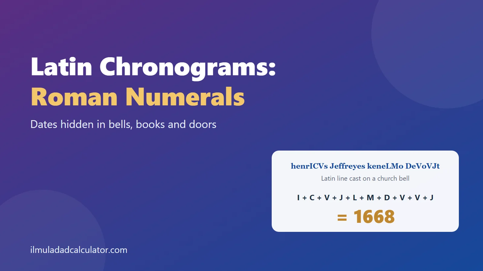 A Latin bell inscription with its capital numeral letters adding up to 1668, beside the title Latin Chronograms.