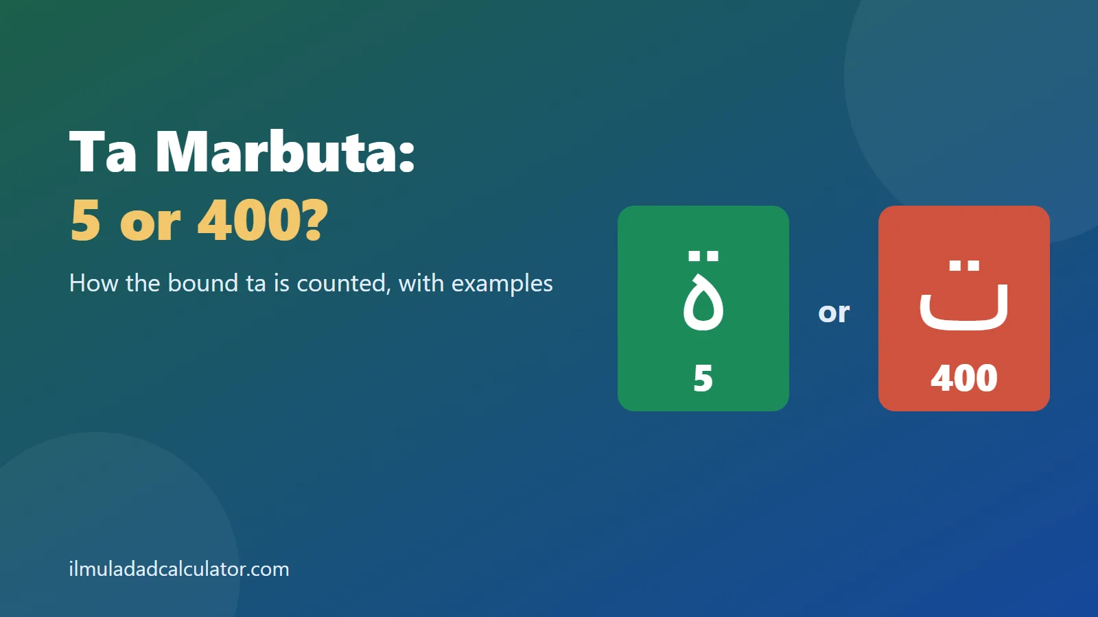 The letters ta marbuta and open ta side by side, labeled 5 and 400, beside the title Ta Marbuta.